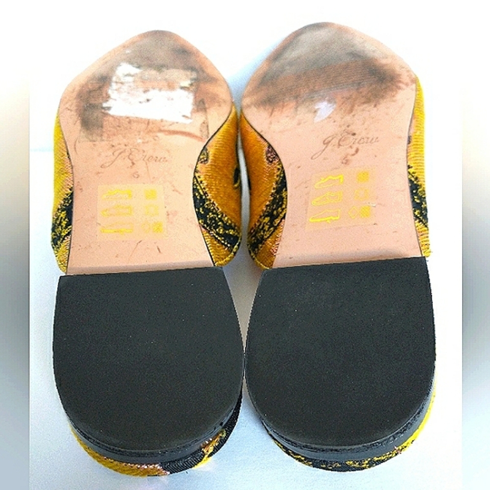 Excellent Used Pair J. Crew Marina Marigold/Black Brocade Pointed Toe Flat Mule - Picture 11 of 14
